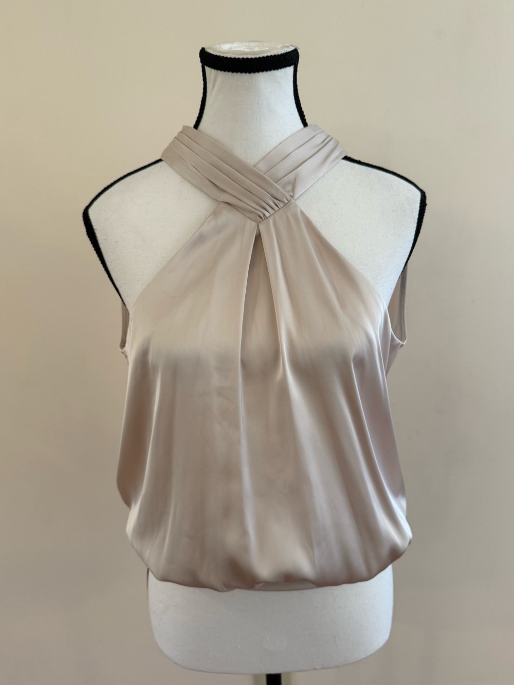 Express Sleeveless Halter Neck Satin Top in Taupe size small